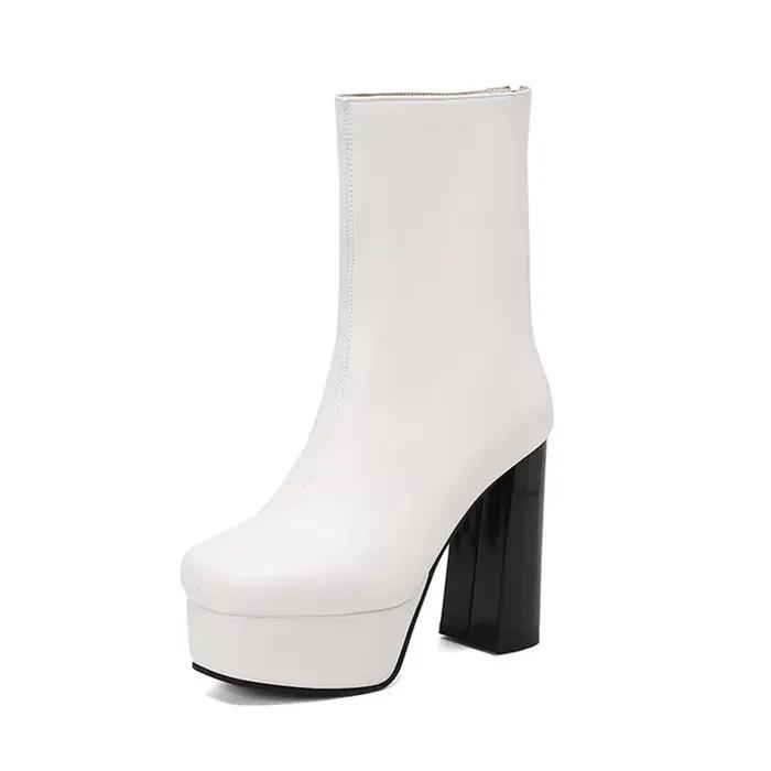 Bottines en cuir à talons hauts bout carré fermeture éclair cheville sexy pour femmes grandes tailles hiver soirée mariage