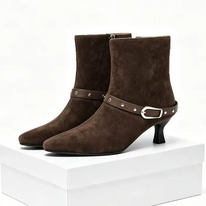 Nouveau hiver daim femmes bottes hautes bout pointu fermeture éclair concepteur