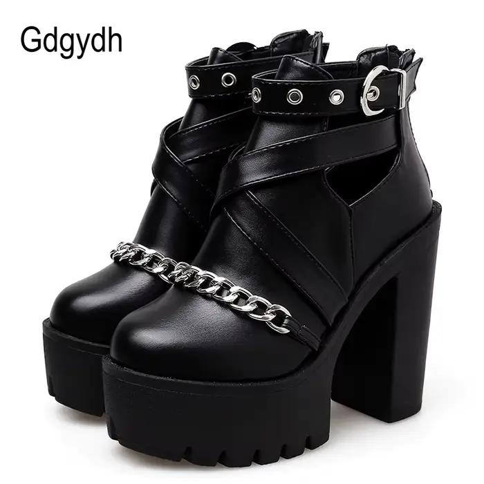 Gdgydh – bottines avec chaîne pour femmes, chaussures à talons hauts carrés et à fermeture éclair, Punk, plate-forme, 42, mode printemps automne