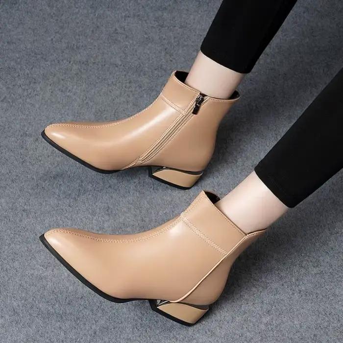 Nouvelles Bottes Femme 2026 – Bottines en Cuir Tendance Décontractées à Bout Pointu
