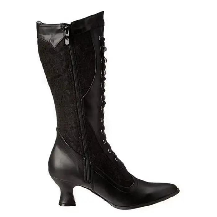 ORCHA LISA 2021 bottes longues pour femmes jambe large dentelle bout pointu bas petit talon sangle croisée noir blanc grande taille S2440