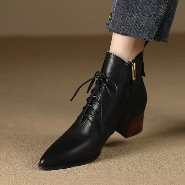 Bottes pointues en cuir véritable pour femmes