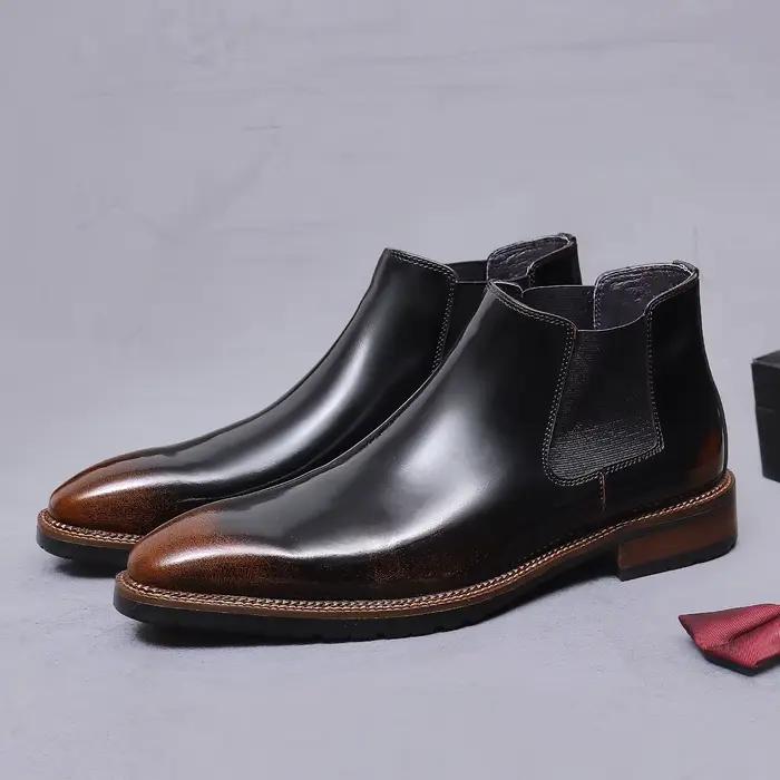 Bottes montantes en cuir à bout pointu style britannique pour homme grandes tailles ocassions printemps automne travail sécurité