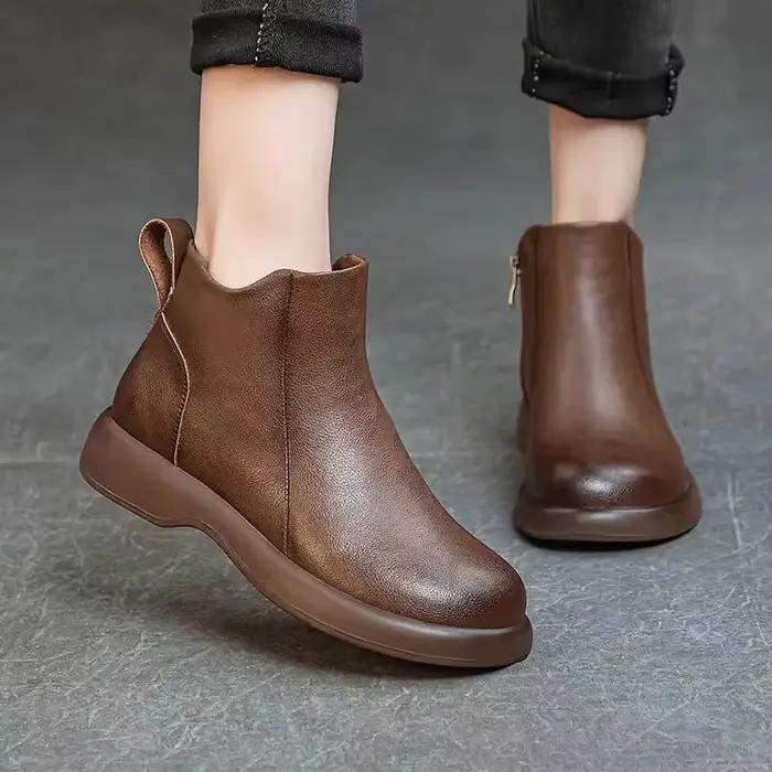 Bottines en cuir à bout rond pour femmes