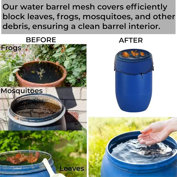 Housses de protection pour barils de pluie, filets de recueil d'eau de pluie pour réservoirs, filets de collecte d'eau de pluie avec cordon de serrage