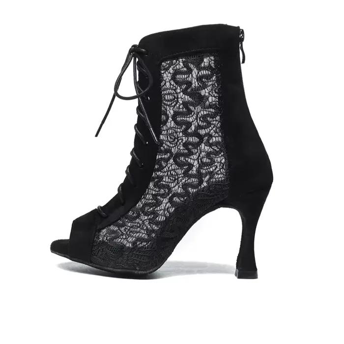 SWDZM femmes chaussures de danse dentelle bottes de salon haut noir Jazz chaussure
