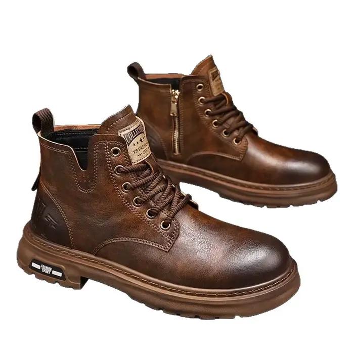 Bottes courtes décontractées homme style rétro cuir patchwork bout rond talon plat polyvalentes pour homme occasions spéciales et quotidienne