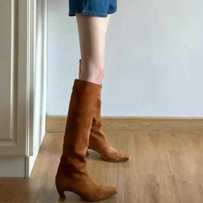 Bottes équestres à bout carré et hauteur des genoux pour femmes euro-américaines