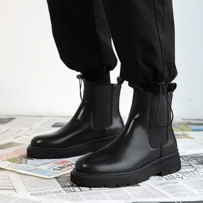 Bottes Chelsea montantes en cuir pour hommes, chaussures en cuir noir, bottes de cheminée rétro pour hommes, vêtements de cérémonie, tendance, bottes décontractées, 2025