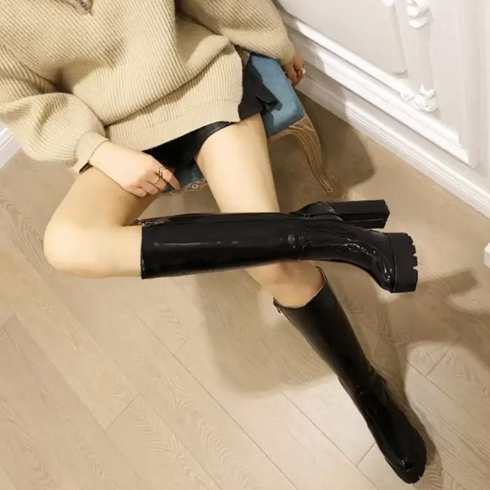 Bottes de moto TULX Plateforme Talon Épais Femme Occasions Hivernales