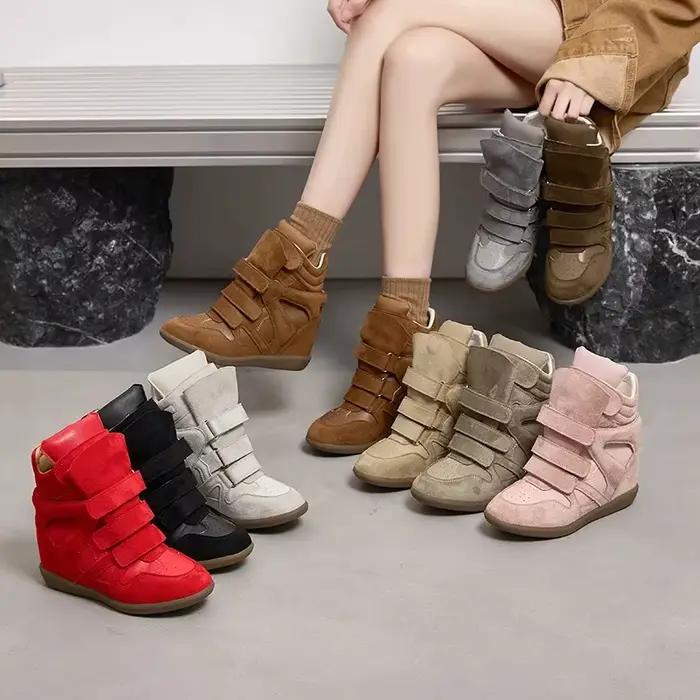 Bottines en cuir véritable talon invisible 8cm plateforme baskets décontractées pour femmes augmentant la taille occasions spéciales