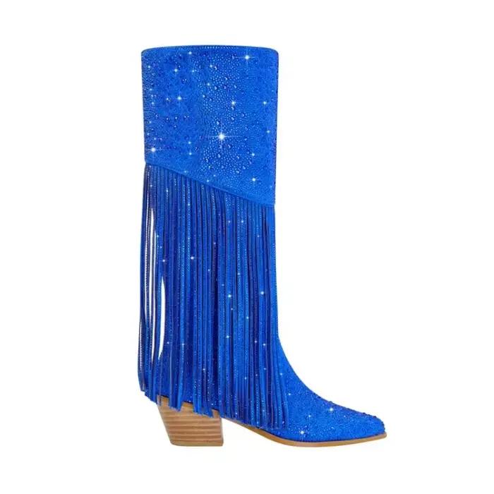 Bottes en biscuits longueur genou pour femmes, glands pointus à fermeture éclair, bottes brillantes, européennes et américaines, neuves, 35-43, 2024