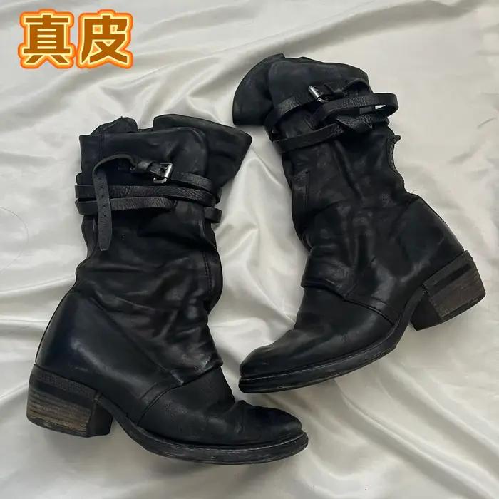 Bottes noires à boucle de ceinture pour femmes, bottes de cowboy vintage mi-mollet, bout rond, fermeture éclair, botas de motociclista