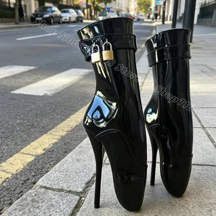 Bottes décorées avec fermoir rouge rose, fermeture éclair latérale, style original, en cuir verni, style britannique, chaussures de danse pour femmes, Zapatos Para Mujere