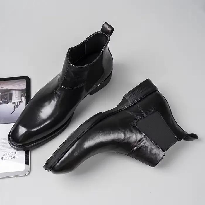 Bottes Chelsea pointues à semelles épaisses pour hommes ; Chaussures montantes décontractées de style britannique