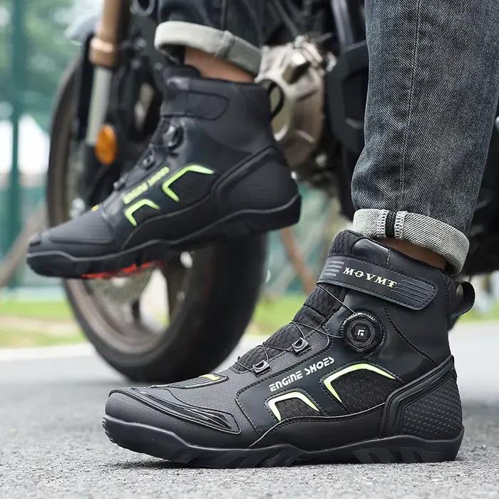 Bottes de moto pour homme en cuir robuste, mi-mollet, résistantes et respirantes pour courses tout-terrain et randonnées