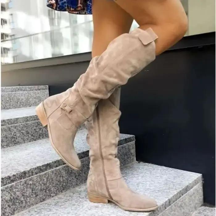 Bottines en daim à talons bas abricot pour femmes