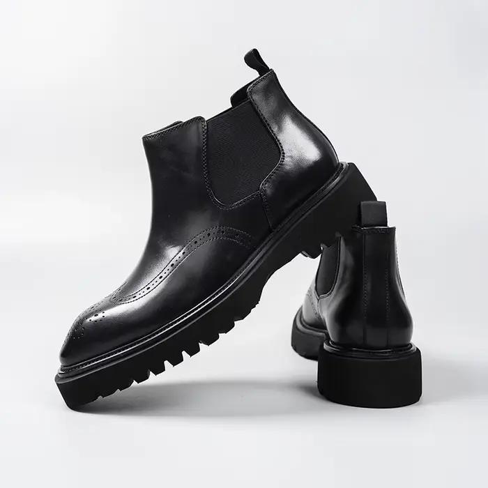 Bottes montantes élégantes en cuir pour hommes, chaussures de qualité supérieure faites à la main de Style britannique au Design sculpté