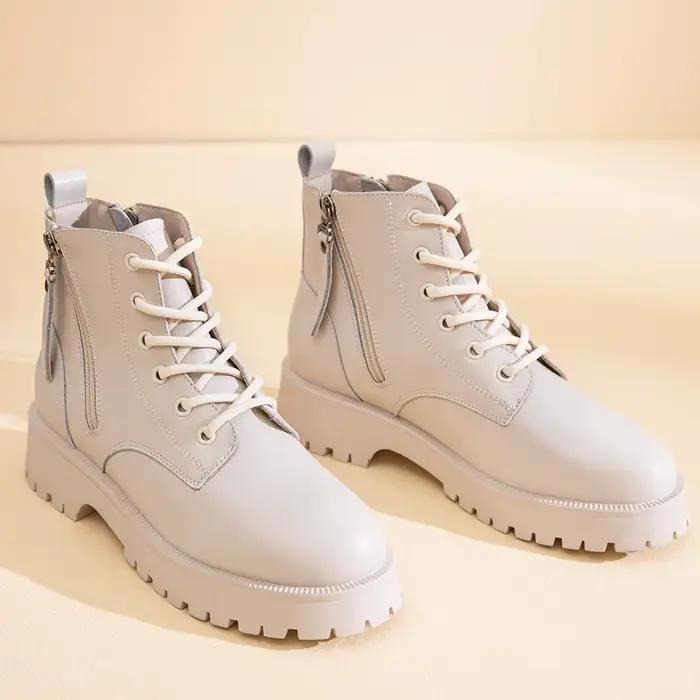 Bottines en cuir véritable pour femmes