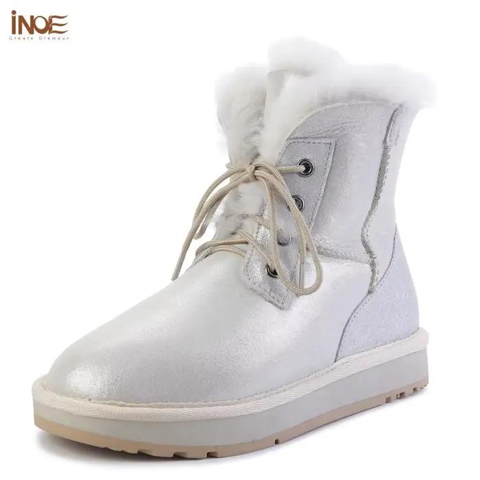 Bottes d'hiver en cuir de mouton véritable doublées de fourrure de laine pour femmes occasions hivernales élégantes à offrir