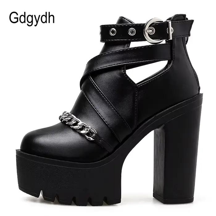 Gdgydh – bottines avec chaîne pour femmes, chaussures à talons hauts carrés et à fermeture éclair, Punk, plate-forme, 42, mode printemps automne