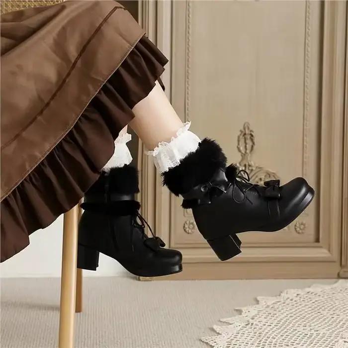 Bottines de luxe à nœud Lolita pour femmes