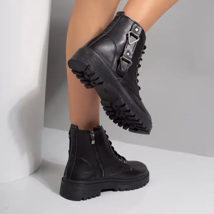 Bottes de combat noires à plateforme pour femmes