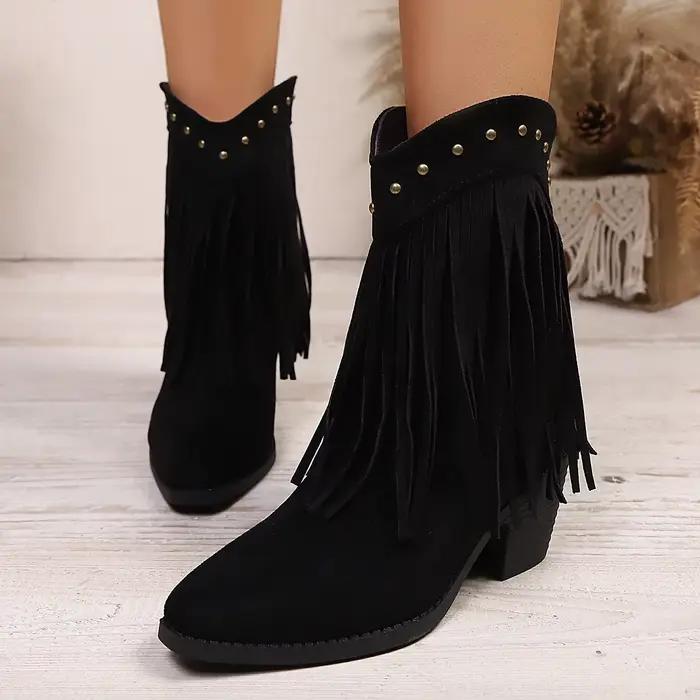 Bottes à talon pour femme, collection automne/hiver 2026, style Joker, à pampilles décoratives, grandes tailles, décontractées