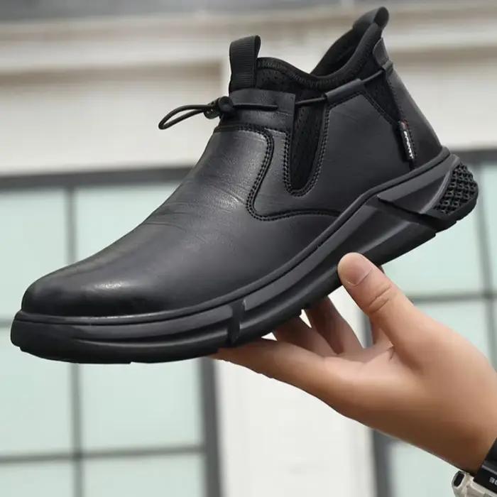 Chaussures de travail de sécurité imperméables en cuir noir pour hommes, bottes de bureau à bout en acier, chaussures de Construction indestructibles