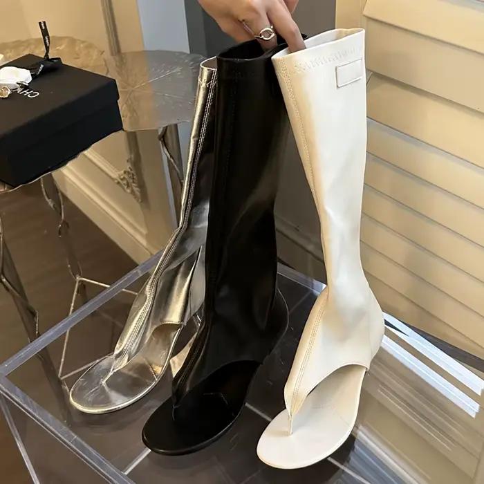 Eilyken concepteur Clip orteil talons bas genou bottes hautes sandales femme mode fermeture éclair Banquet chaussures d'été tongs Botas Mujer
