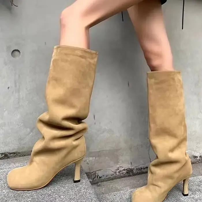 Bottes hautes en daim pour femmes