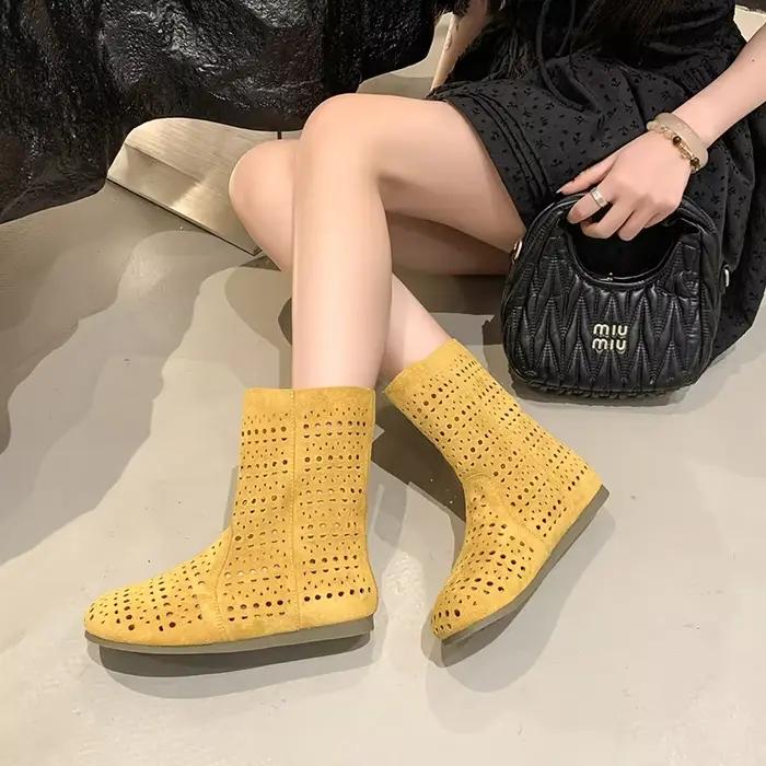 Bottes plates d'été en maille respirante de haute qualité pour femmes 2026 – Bottes tendance à lacets pour femmes 35-40