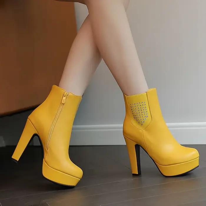 Botas De Mujer bottines femmes automne hiver Simple mode bout rond talons hauts côté fermeture éclair plate-forme bottes grande taille 50 338-9
