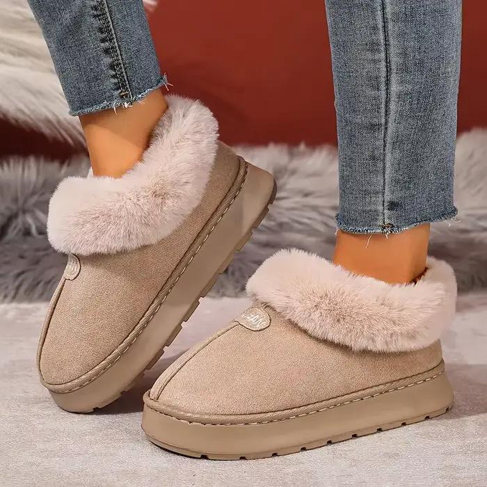 Bottes à plateforme pour femmes, chaussures épaisses en fourrure d'hiver, cheville chaude en peluche, chaussures moelleuses doublées en peluche, pantoufles à semelle EVA, nouvelle collection