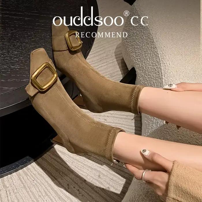 Ods-Bottes à talons bas personnalisées pour l'automne et l'hiver, bout pointu en métal, fermeture à glissière carrée, bottes de rinçage minces commandées, nouveau, 42