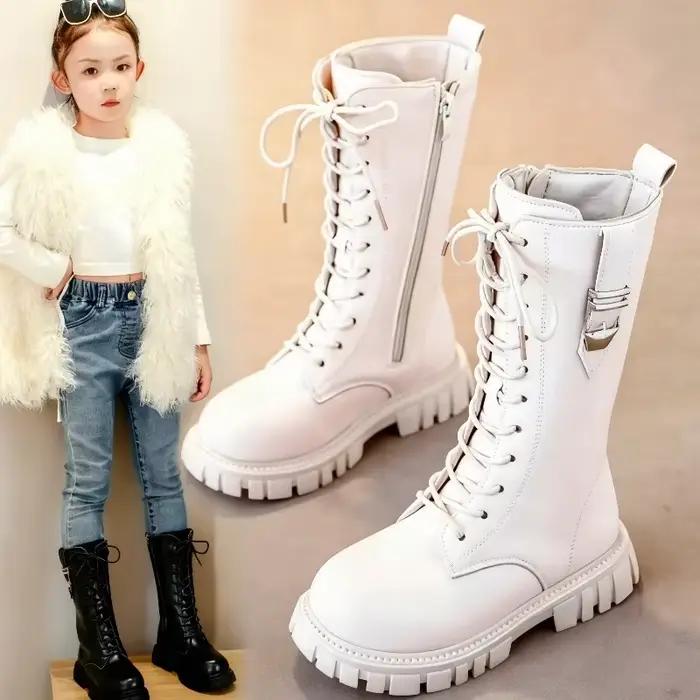 Bottes élégantes à fermeture éclair pour bébé fille, bottes décontractées à la mode, bout rond, semelle chaude et épaisse en dentelle, confortables, à semelle intermédiaire pour enfants, automne/hiver