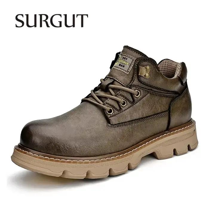 Bottes en cuir de vache pour hommes style rétro à lacets imperméables pour printemps automne occasions spéciales travailleurs de plein air