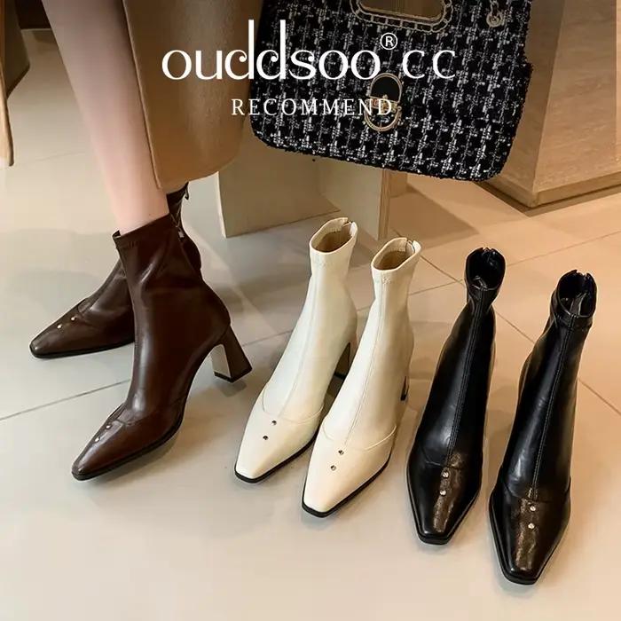 Ods Square Parker-Bottes de rinçage pour femmes, Talons mi-hauts, Chaussures en cuir, Designer de mode, Élégant, Goth, Tendance, Hiver, Chelsea42, 2025