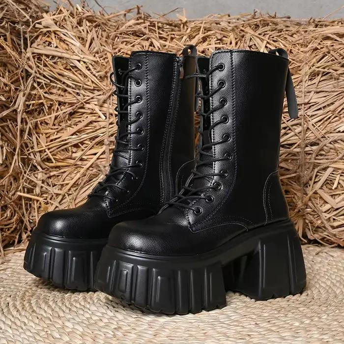 Bottes de Combat à plateforme et talons épais pour femmes