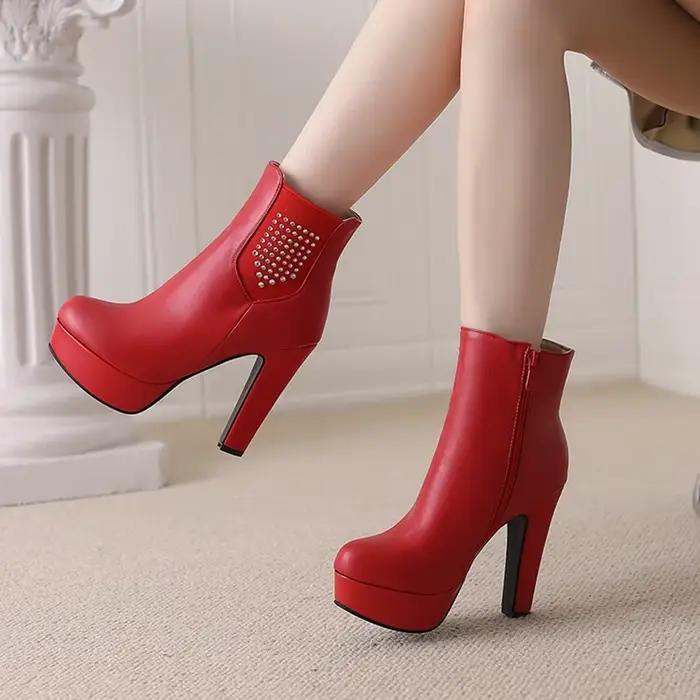 Botas De Mujer bottines femmes automne hiver Simple mode bout rond talons hauts côté fermeture éclair plate-forme bottes grande taille 50 338-9