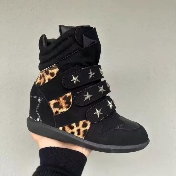 Nouvelles Bottines Décontractées pour Femmes Printemps-Automne, Bout Rond, Design à Empiècements, Imprimé Léopard Tendance 2026, Confortables pour l'Extérieur