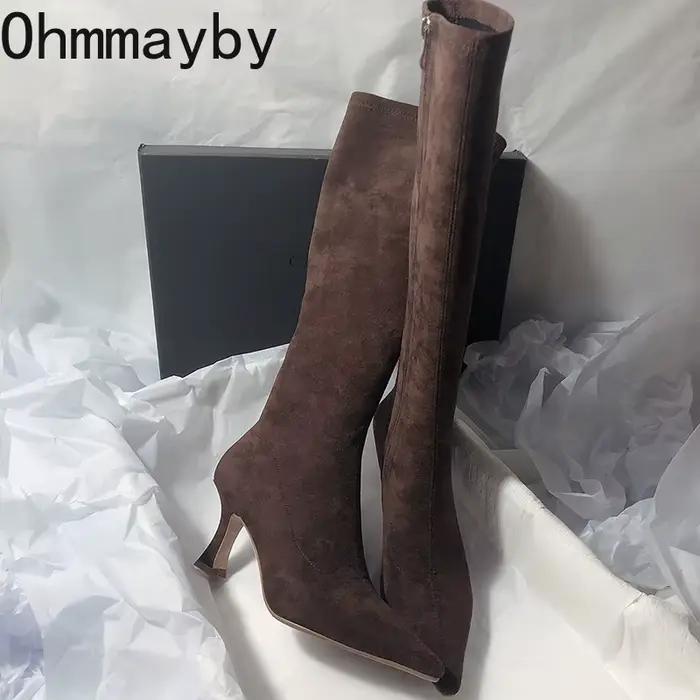 Femmes Stretch moderne bottes longues mode bout pointu genou chaussons hauts concepteur talons