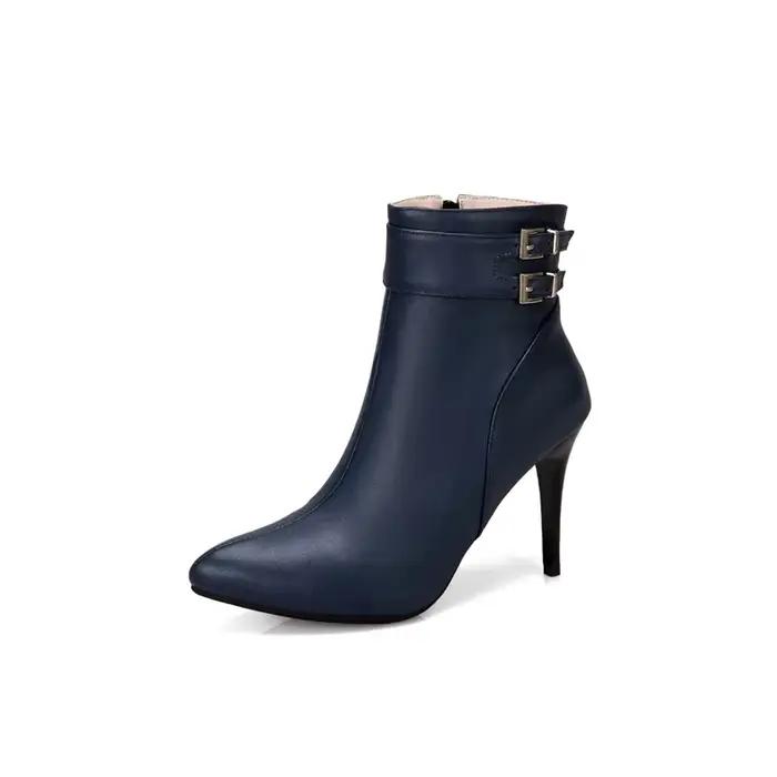 Botas De Mujer femmes bottes Sexy bout pointu ceinture boucle fermeture éclair noir talons hauts robe fête mariage chaussures mariée botte courte 3995