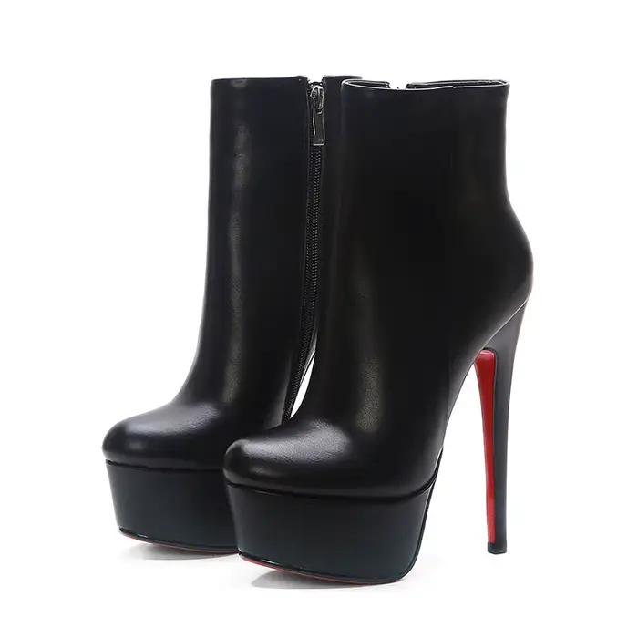Arden Furtado Bottines en cuir véritable blanc pour femme, bout rond, plateforme imperméable, talon haut, fermeture éclair latérale