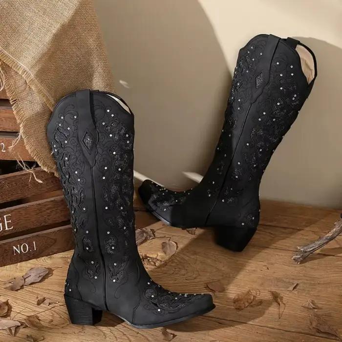 BLXQPYT Bottes de cowboy rétro pour hommes et femmes
