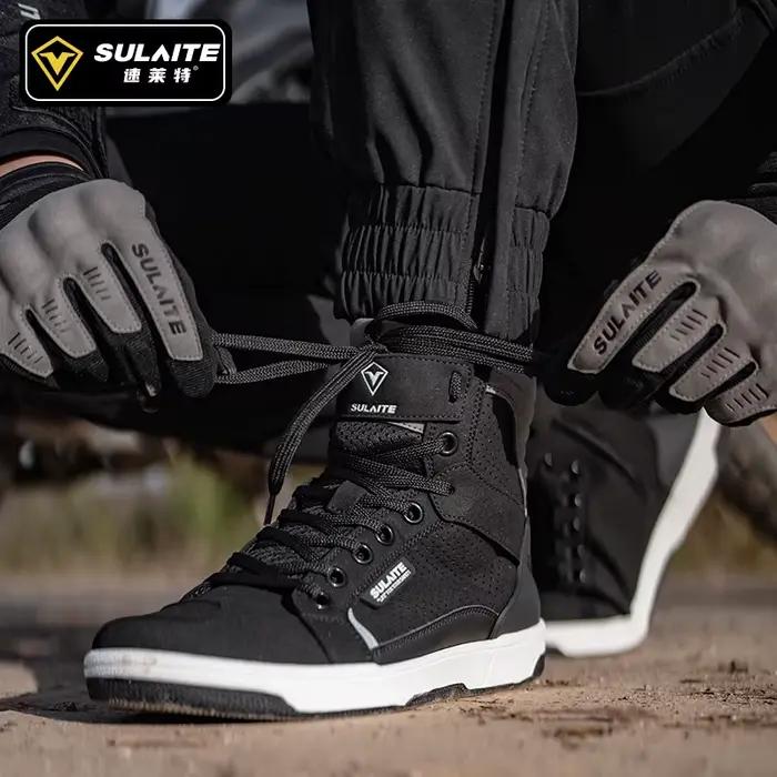 SULAITE bottes de moto pour hommes 4 saisons Anti-chute anti-dérapant réfléchissant tout-terrain loisirs chaussures de motocross