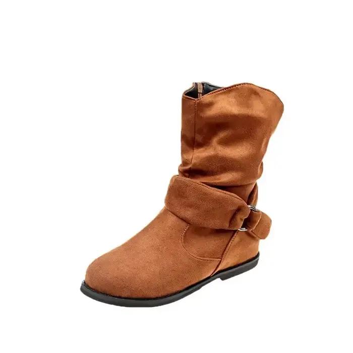 Bottines en daim et mollets pour femmes, couvre-pieds à talons bas, botte à plateforme coupe-vent britannique, chaussures d'automne à la mode, grande taille