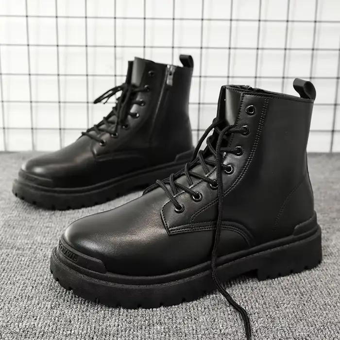 Automne hiver noir hommes motards bottes Style britannique en cuir bottines pour homme mode décontracté haut moto