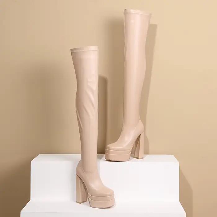 Bottes au-dessus du genou avec doublure en peluche pour femme