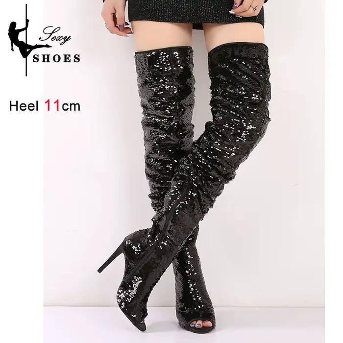 Bottes au dessus du genou à paillettes pour femmes